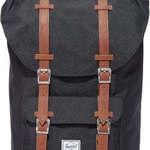 Herschel Little America Laptop Backpack, Black/Tan Synthetic Leather, Classic 25.0L
